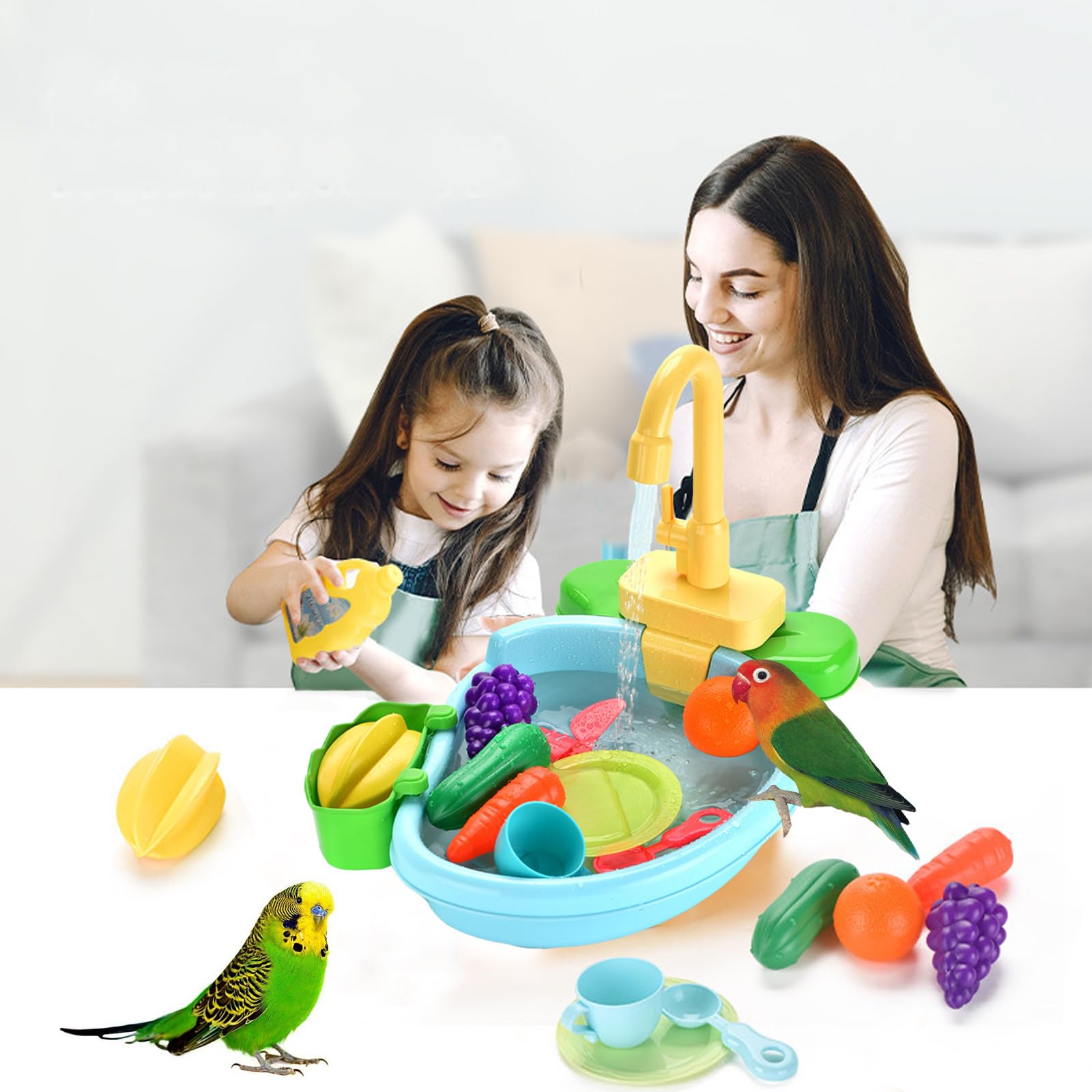 HBYCDSTF Bird Bath for Cage, Automatic Bath for Birds, Parrot Shower Bathtub Outdoor with Faucet, Bird Shower Swimming Pool Toy